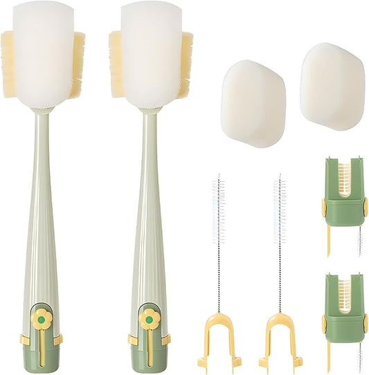 5 in 1 Bottle Cleaning Brush, Multifunctional Water Bottles Cleaner Brushs Portable Bottle and Lid Cleaning Brush Tool, Straw Cleaner Brushs for Baby Bottles Tumblers Glass Cups (2, Green)