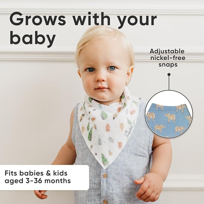 Copper Pearl 4 Pack Soft Cotton Baby Bibs for Drooling and Teething, Absorbent Drool Bibs for Baby Girl and Boy, Adjustable to Fit Newborns to Toddlers, Tons of Styles (Peanut)