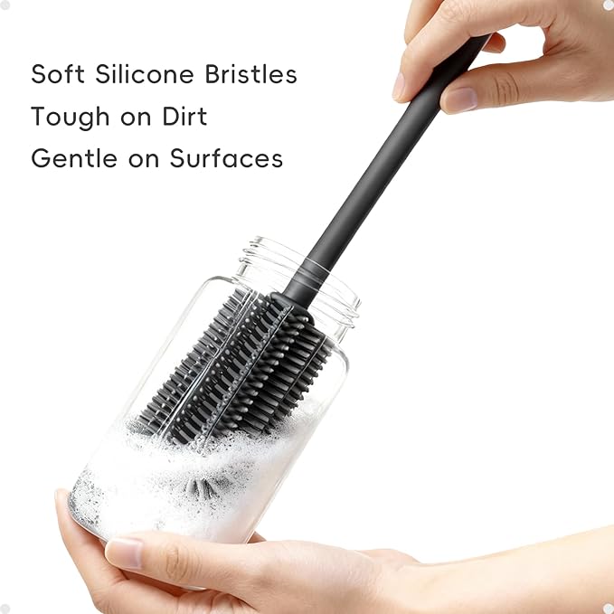 Baby Bottle Brush and Straw Cleaner Brush Set, Extra Long Double-Ended Soft Silicone Brush Cleaner for Baby Bottles, Water Bottles, Cups, Breast Pumps, Detachable & Hangable