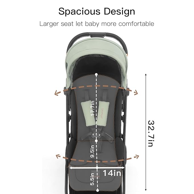 Gravity Folding Baby Stroller - Portable Travel Toddler Stroller w/Adjustable Backrest & Canopy, Cup Holder, Lightweight and UV Protected, One-Hand Automatic Folding - Green