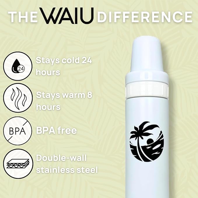 Versatile Waiu Insulated Baby Bottle | 4 oz & 6 oz Sizes | Keeps Drinks Hot for 8 Hours, Cold for 24 Hours | BPA-Free | Multiple Colors Available (White, 6 oz.)
