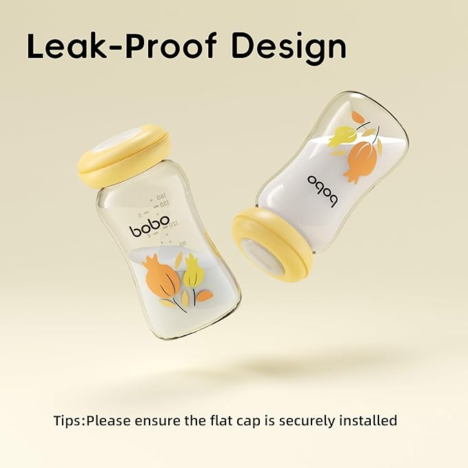 YOHKOH Glass Breast Milk Storage Bottles - 100% Leak-Proof, BPA-Free Breastmilk Storage Containers, Freezer & Dishwasher Safe, Ideal for Nursing Mothers (Yellow, 5.4oz (Pack of 6))