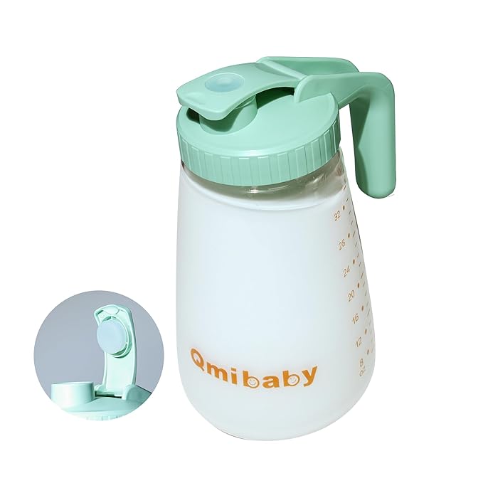 34oz Breast Milk Pitcher, Breast Milk Storage Containers for Fridge, Breastfeeding Essentials with Sealing Ring, No Leak Glass Pitcher with Handle and Lid for Ice Tea Juice Green