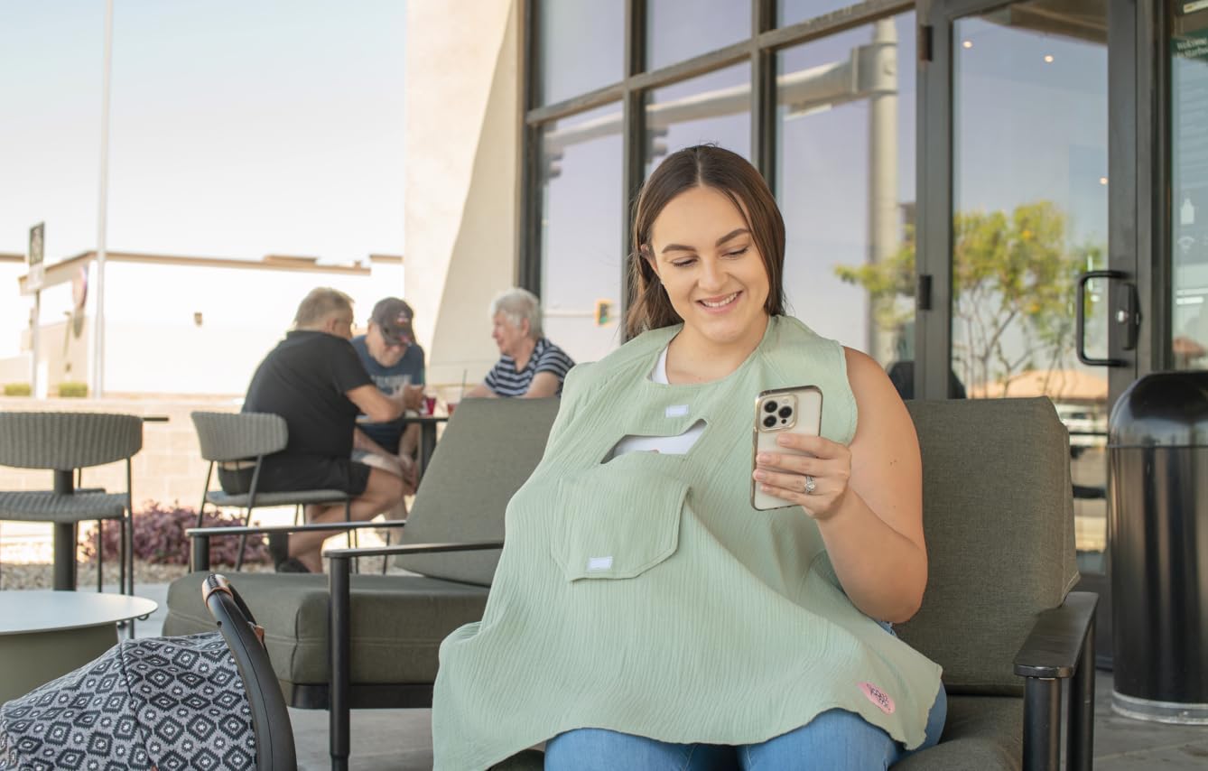 Muslin Nursing Cover for Baby Breastfeeding – with Peekaboo Window -100% Breathable Cotton Privacy Nursing Shawl - Multiuse Apron for Moms