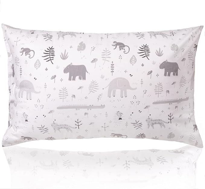 WeeSprout Mini Toddler Pillow for Kids Sleeping - Organic Cotton Shell & Pillowcase with Soft & Supportive Polyfiber Filling – Good for Travel, Machine Washable, 18 x 13 x 3, Safari