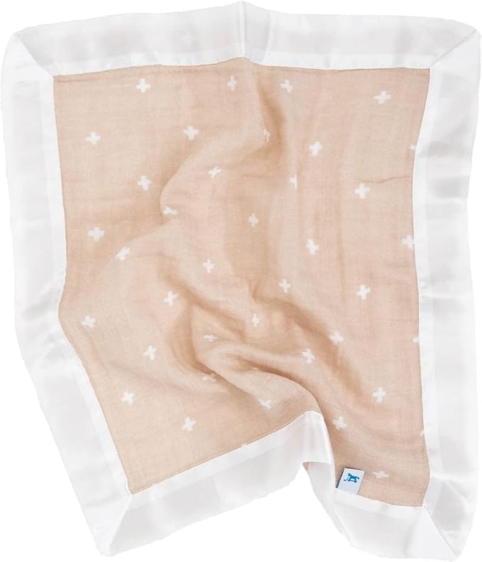 Little Unicorn Security Blankets 3 Pack | 100% Cotton Muslin with Satin Border| Super Soft and Breathable | Baby, Infant, Toddler | Lovey for Boys and Girls | Taupe Cross