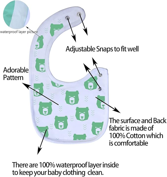 Maiwa 6 Pack Waterproof Cotton Baby Bibs for Girls Boys for Drooling Eating with Snaps