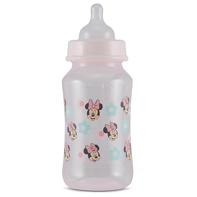 Disney Minnie Mouse Baby Bottles 11 oz for Boys or Girls | 2 Pack of Infant Hourglass Shaped Bottles with Cover for Newborns and All Babies | BPA-Free Plastic Baby Bottle for Baby Shower