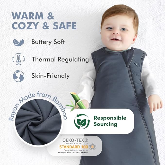 HAPIU Rayon Made from Bamboo Winter Baby Sleep Sack 2.5 TOG, 2-Way Zipper YKK, Warm Quilted Wearable Blanket