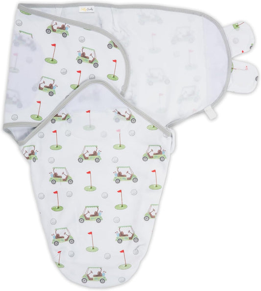 LollyBanks Baby Swaddles, 100% Organic Cotton Swaddles for Newborns Boys and Girls, 0-3 Months Swaddle Sacks with Easy Change Zipper, Swaddle Neutral Baby Registry (Golf Print)