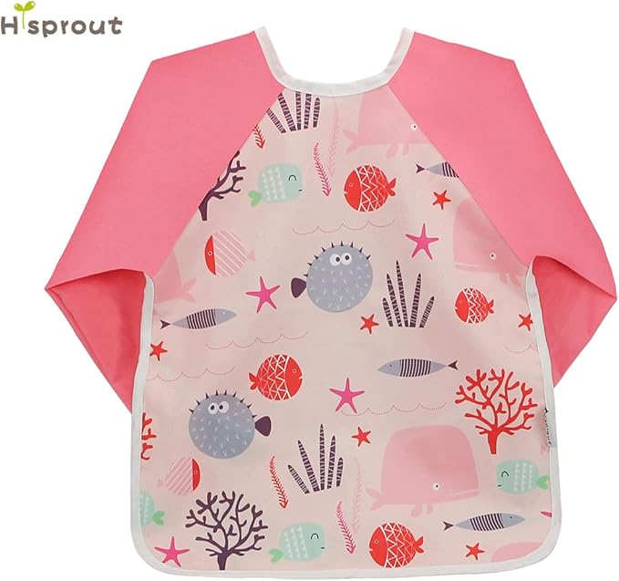 Infant Toddler Baby Waterproof Sleeved Bib, Bib with Sleeves&Pocket, 6-24 Months