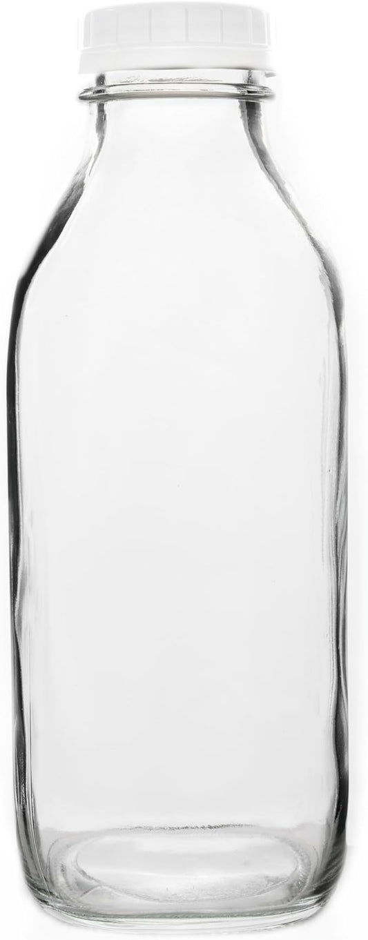 Fox Run Glass Classic Milk Bottle With Lid, 32 oz or 1 Quart Capacity