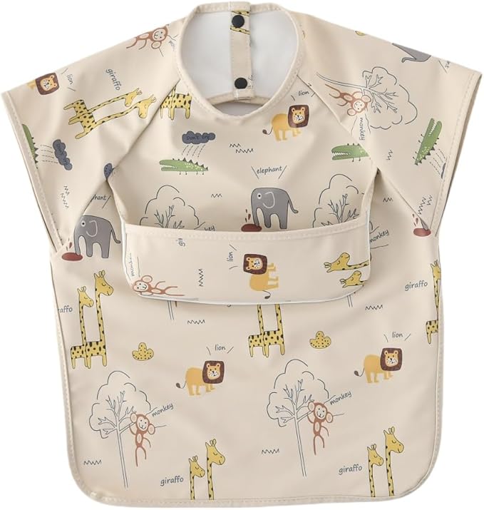 GZMM Waterproof Baby Bibs,Infant Toddler Extra Cover Feeding Bib With Food Catcher,Easy Clean & Washable