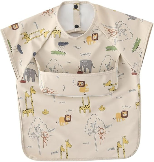 GZMM Waterproof Baby Bibs,Infant Toddler Extra Cover Feeding Bib With Food Catcher,Easy Clean & Washable