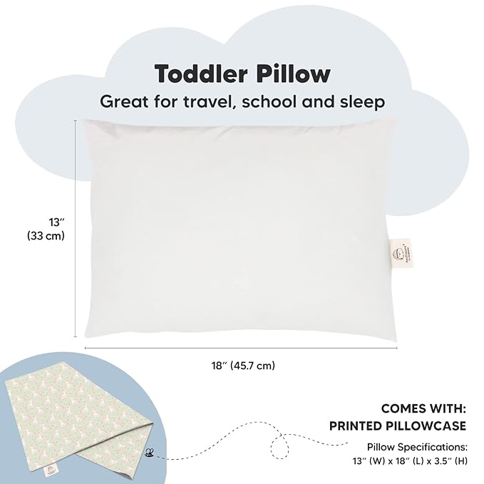Toddler Pillow with Pillowcase - 13x18 My Little Dreamy Kids Travel Bed Pillows for Sleeping, Organic Cotton Small Pillowcase, Soft & Breathable, Machine Washable, Toddlers 2-5 Years Old (Grace)
