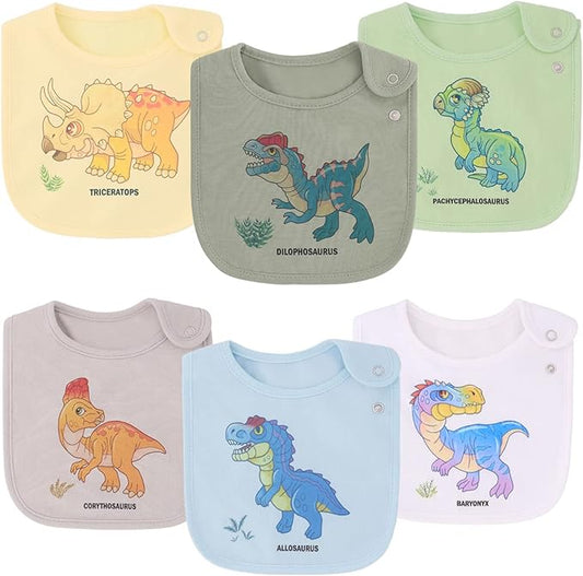 Maiwa 6 Pack Waterproof Cotton Baby Bibs for Girls Boys for Drooling Eating with Snaps