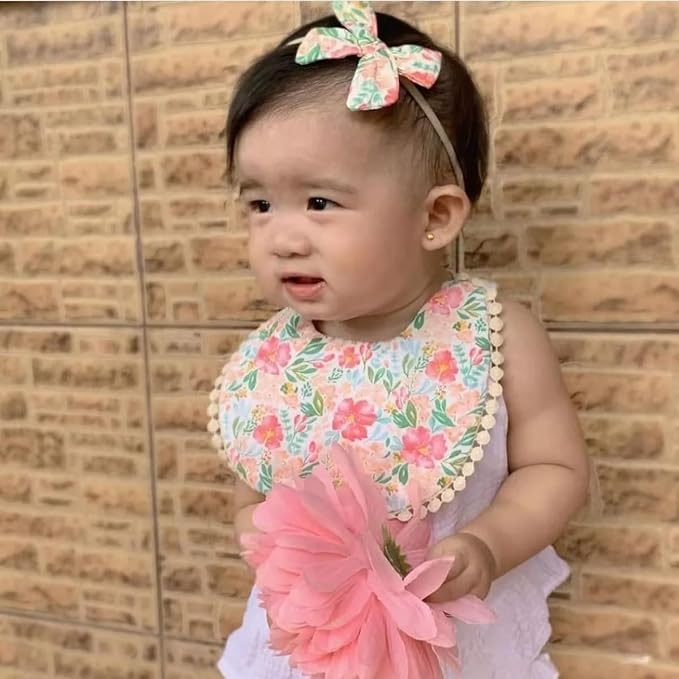 Baby Girls Floral Print Bibs, Reversible Burp Cloth Set for Newborn Infant Toddlers