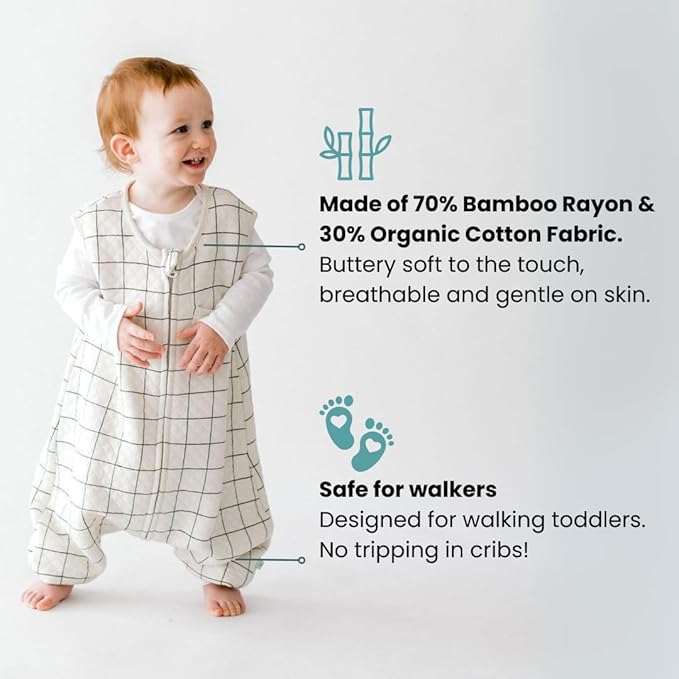 Tealbee Dreamsuit Toddler Sleep Sack with Feet – Walker Sleep Bag with Legs, Rayon made from Bamboo, Summer 0.8 TOG, 2-Way Zipper, 3T-4T - Checkered