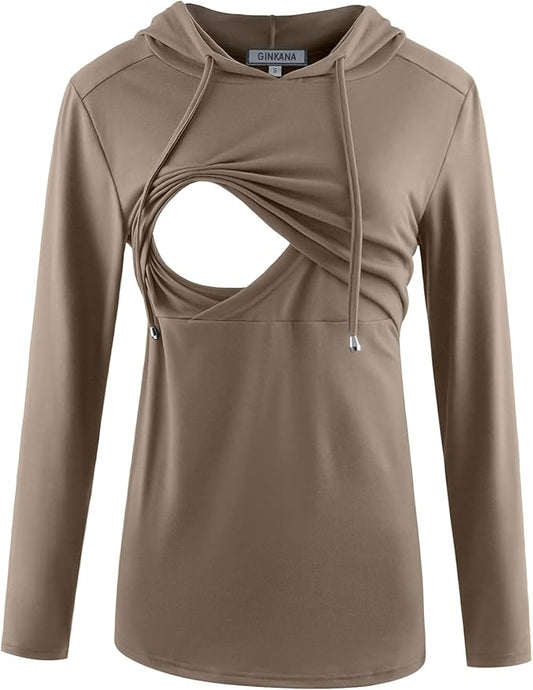 GINKANA Women's Nursing Hoodie Sweatshirt Long Sleeves Breastfeeding Maternity Tops Casual Clothes