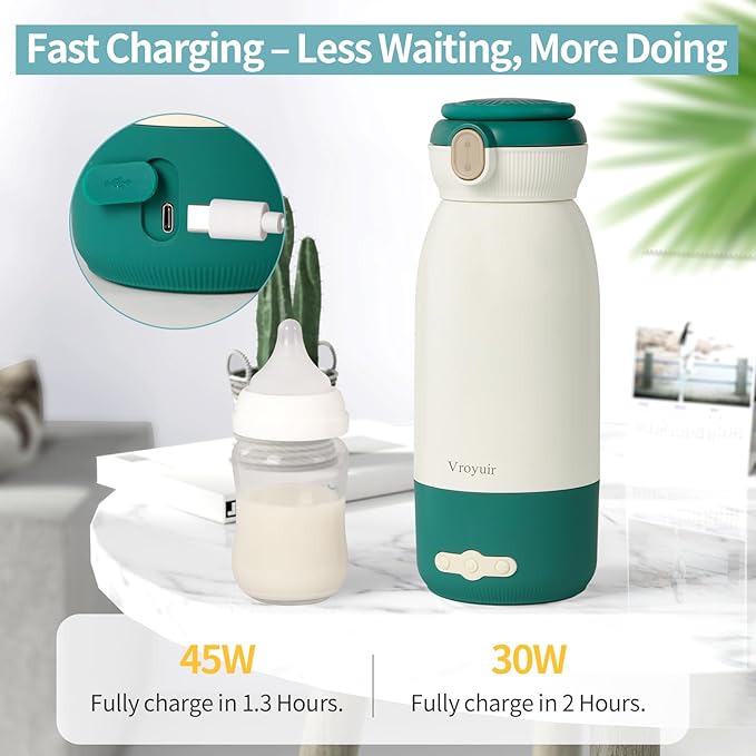 Portable Bottle Warmer with Precise Temp Control (95-135°F) - 17 Oz Travel Warmer for Breast Milk, Formula & Water, Fast Heating & USB Quick Charge