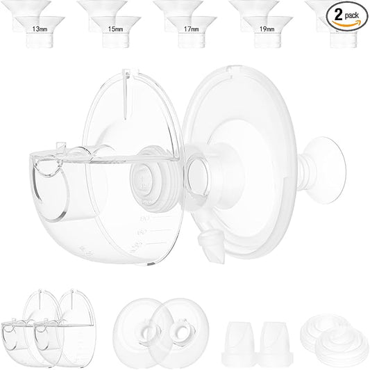 Two M5 24mm Full Set Collector Cup Only Compatible with Momcozy M5 and 10pcs 13/15/17/19/21mm Flange Inserts, Including Inserts*10, 24mm Flange*2, Collector*2, Duckbill Valve*2,Diaphragm*2