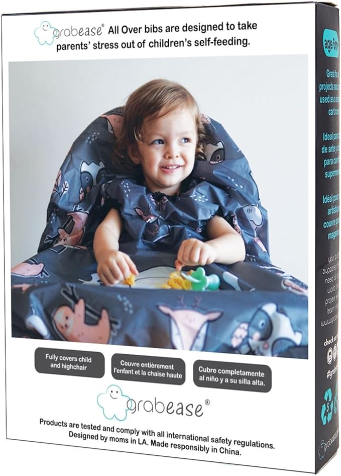 grabease Allover Waterproof Bib for Self-Feeding Infants and Toddlers, Machine Washable, Ages 6-24 Months