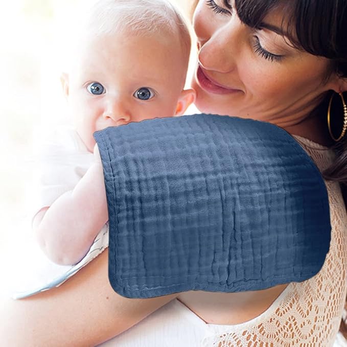 Yoofoss Muslin Burp Cloths for Baby 10 Pack 100% Cotton Baby Washcloths for Boys Girls Large 20''X10'' Super Soft and Absorbent Dark Blue