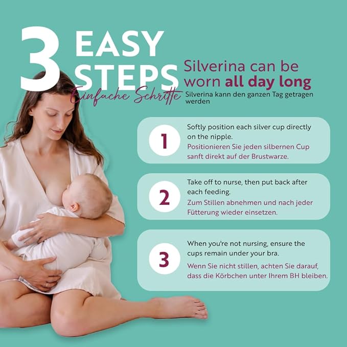 Set of 2 Silver Breastfeeding Caps, Nipple Shield Suitable for Protecting Nipples, Nursing Cups Suitable for All Breast Types, Silver Caps, Nickel Free Breastfeeding, Solid 925 Silver, Standard