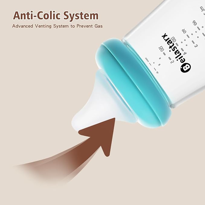 Glass Baby Bottles with Natural Response Nipple Size S - Anti Colic Baby Bottles Wide Neck Slow Flow Baby Bottle (Blue, 6oz (Pack of 2))