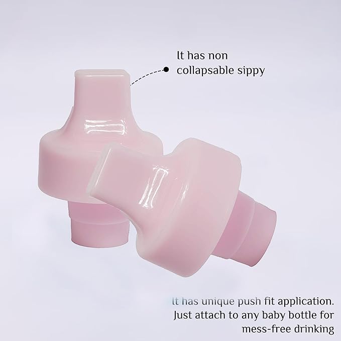 Refresh-a-Baby Reusable Bottle Top Spout Adapter – Reusable, Easily Convert Any Bottle into a Spill-Proof Sippy – Perfect for Travel & Everyday Use, BPA-Free, Dishwasher Safe - Pack of 2 (Baby Pink)