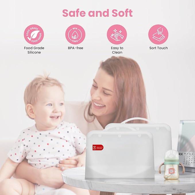 Silicone Microwave Steam Sterilizer Bags with Mini Oven Gloves, ZÜCÜBéBé Reusable Silicone Steaming Bags for Baby Bottles, Breast Pump, Accessories, Great for Home and On-The-Go, White (2PC)