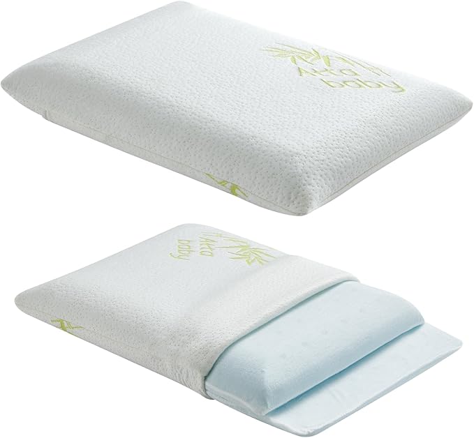 Toddler Pillow, Adjustable Memory Foam Small Pillow for Toddler 2 Years & Above, 13” x 18” Mini Size for Kid Sleeping, Napping or Traveling, Washable No Zipper Pillowcase, Green