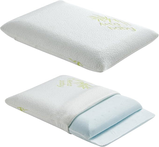 Toddler Pillow, Adjustable Memory Foam Small Pillow for Toddler 2 Years & Above, 13” x 18” Mini Size for Kid Sleeping, Napping or Traveling, Washable No Zipper Pillowcase, Green