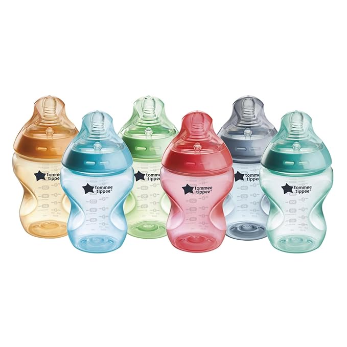 Tommee Tippee Natural Start Anti-Colic 9 oz BPA Free Baby Bottles, 0+ Months, Slow Flow Breast-Like Nipple, Self Sterilizing, Designed for Seamless Transition Between Bottle & Breast, Fiesta,Pack of 6
