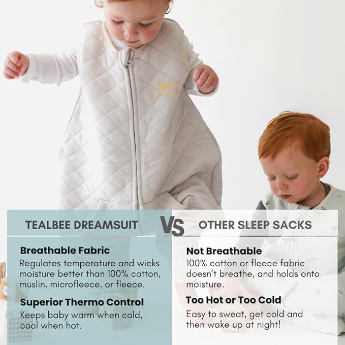 Tealbee Dreamsuit Toddler Sleep Sack with Feet – Walker Sleep Bag with Legs, Rayon made from Bamboo, All Season 1.2 TOG, 2-Way Zipper, 12m-2T - Sunshine