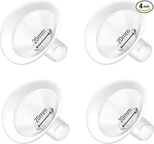 4pc 20mm Oval Flanges Shields Built-in Soft Edges Compatible with Medela/Lansionh Pumps, Replacement Parts for Pump in Style, Symphony, Swing Maxi, Harmony and Personalfit Flex Connector