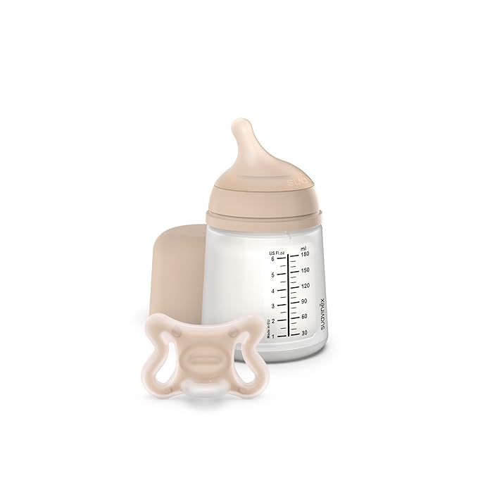 Suavinex Zero Zero Newborn Starter Set Small Anti Colic Baby Bottle + Pacifier, No 1 Spanish Baby Bottle Brand, Minimizes Bottle Rejection & Nipple Confusion, Adaptable Flow - Light