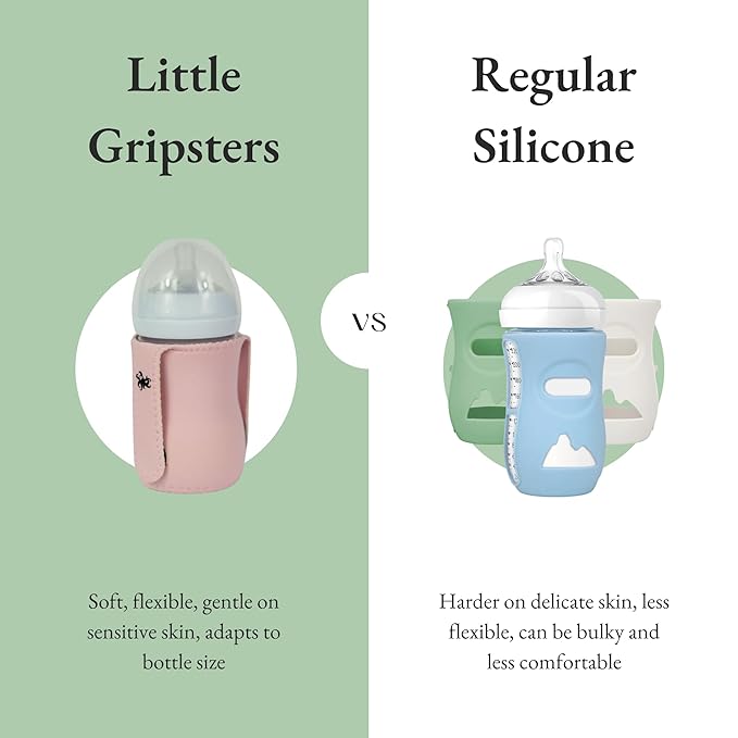 Baby Bottle Sleeve for Self-Feeding - Neoprene Baby Bottle Cover for Infants & Toddlers - BPA-Free, Adjustable Velcro Fit - for Ages 5 to 18 Months - Machine Washable (Pebble Grey)