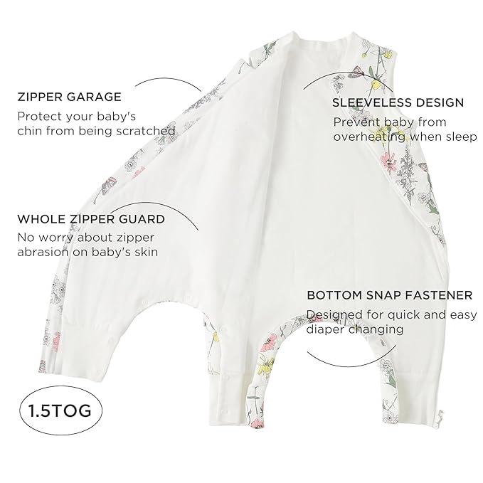 Duomiaomiao 1.5 TOG Toddler Sleep Sack 36-48 Months 100% Cotton Four Season Side Open Zipper Baby Sleep Sack with Feet, Breathable Toddler Wearable Blanket