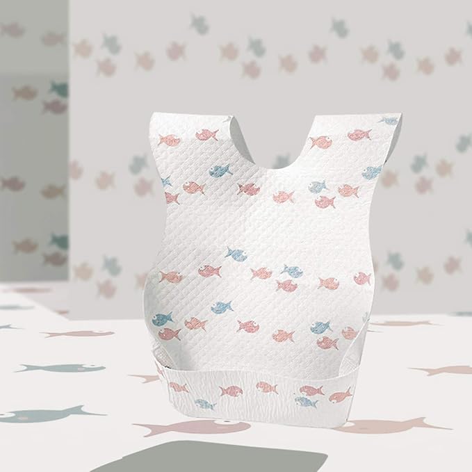Baby and Infant Disposable Travel Bibs - Soft, Leakproof, for Toddlers Babies, Feeding, Traveling, (60PCS) Fish