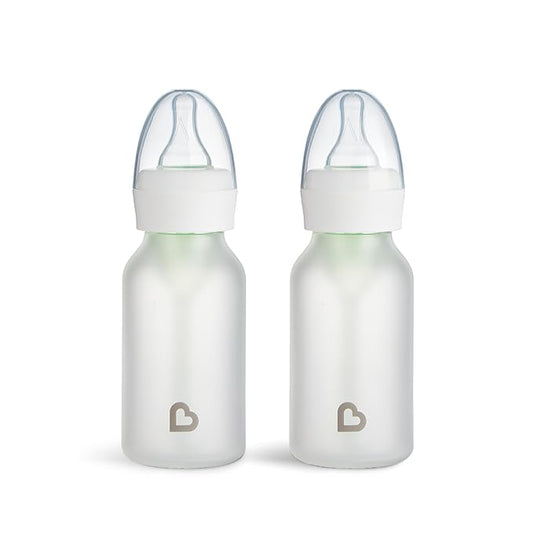 Munchkin Bond Silicone Coated Glass Baby Bottles - Anti-Colic Feeding System with Natural Feel Nipples, 4 Ounce, 2 Pack, White