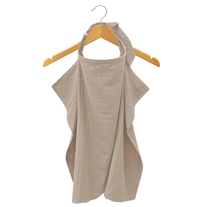 MOZAH 100% Organic Cotton Muslin Nursing Cover for Baby Breastfeeding, Breathable 100% Cotton Breastfeeding Cover with Rigid Hoop for Mother Nursing Apron, Multi-use Carseat Canopy (Oatmeal Beige)