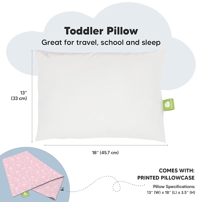 Toddler Pillow with Pillowcase - 13x18 My Little Dreamy Kids Travel Bed Pillows for Sleeping, Organic Cotton Small Pillowcase, Soft & Breathable, Machine Washable, Toddlers 2-5 Years Old (Mermaid)