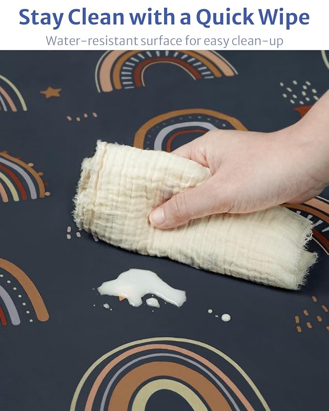 Blissful Diary Baby Splat Mat for Under High Chair, 50.4 x 50.4 Inch Wipeable Splash Mat, Waterproof and Washable, Anti-Slip Floor Protector, Retro Rainbow