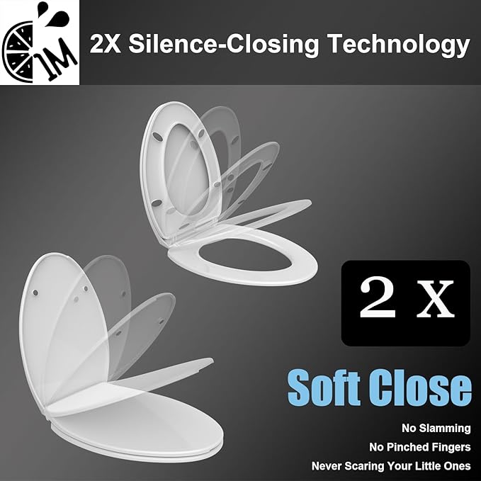 1M Soft Close Toilet Seat Round, Patented Quick Releasing for Easy Cleaning, Anti-Wiggling Design, Easy Installation (2PCS Pack)