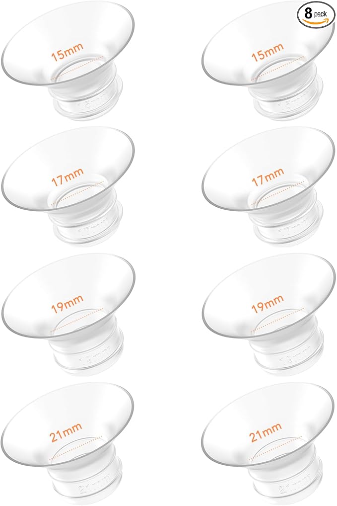 Flange Inserts - 8 Pack (15/17/19/21mm) - Compatible with Momcozy M5/M6/S12 Pro/S9 Pro/V1/V2,Spectra,Medela,Elvie,Lansinoh,24mm Breast Pump Replacement Pump Parts - BPA Free Silicone