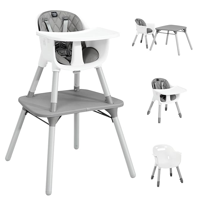 BABY JOY High Chair, 5 in 1 Convertible Highchair for Babies & Toddlers | Booster Seat | Table and Chair Set | Infant Feeding Chair with Removable Tray, Safety Harness, Removable Cushion (Gray)