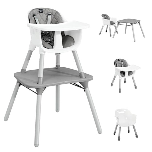 BABY JOY High Chair, 5 in 1 Convertible Highchair for Babies & Toddlers | Booster Seat | Table and Chair Set | Infant Feeding Chair with Removable Tray, Safety Harness, Removable Cushion (Gray)