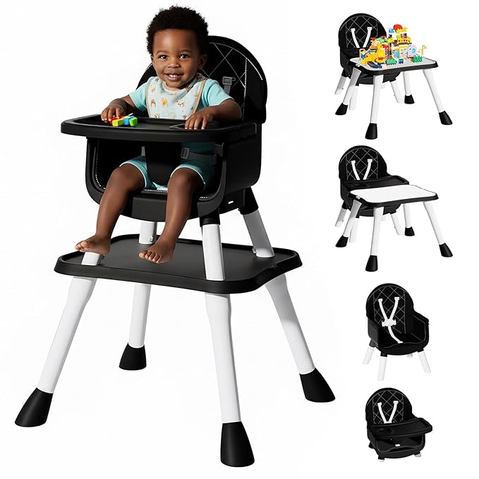6 in 1 Baby High Chair, Convertible Highchair for Babies and Toddlers (Black)