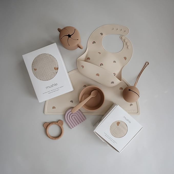 mushie Muslin Baby Swaddle Blanket | 100% Organic Cotton (Rainbows)